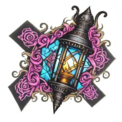 Diamond shaped Gothic lantern tattoo design idea