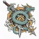 dragon around a sword tattoo design idea