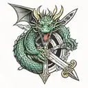 dragon around a sword tattoo design idea