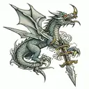 dragon around a sword tattoo design idea