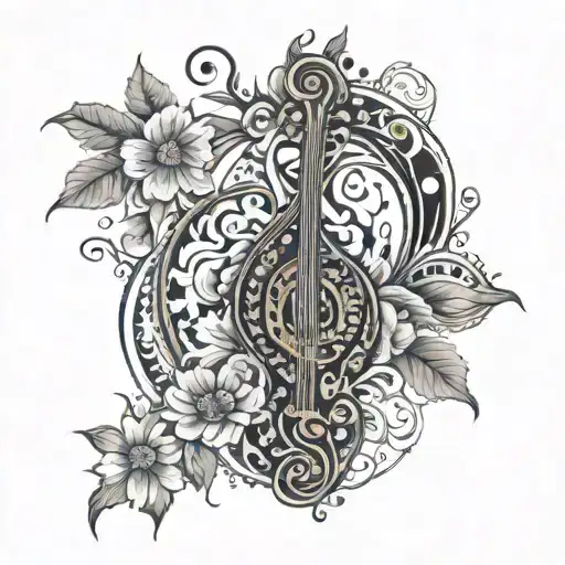 Create a unique tattoo design that combines elements of traditional Iranian culture and music. Incorporate intricate Per tattoo design idea