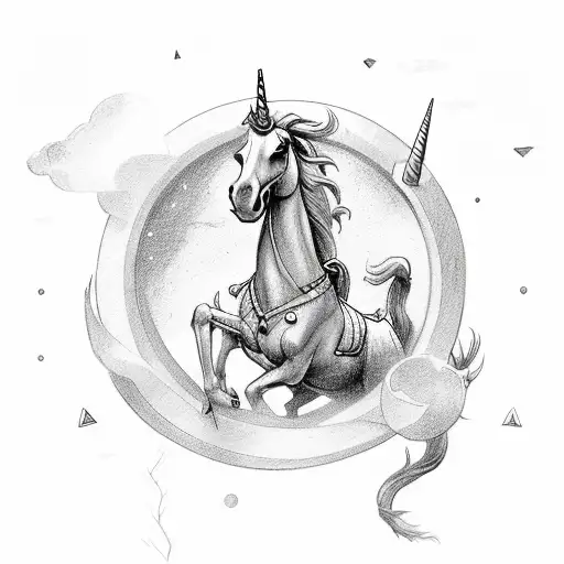 A time-traveling wizard riding a unicorn through a portal tattoo design idea