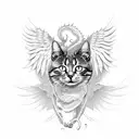 A cat with angel wings sitting on top of a dragon's head tattoo design idea