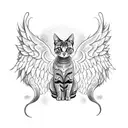 A cat with angel wings sitting on top of a dragon's head tattoo design idea