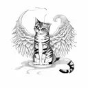A cat with angel wings sitting on top of a dragon's head tattoo design idea