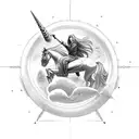 A time-traveling wizard riding a unicorn through a portal tattoo design idea