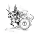 A time-traveling wizard riding a unicorn through a portal tattoo design idea