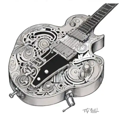 A detailed sketch of a Les Paul style electric guitar. This would show the classic double cutaway body, single bridge pi tattoo design idea