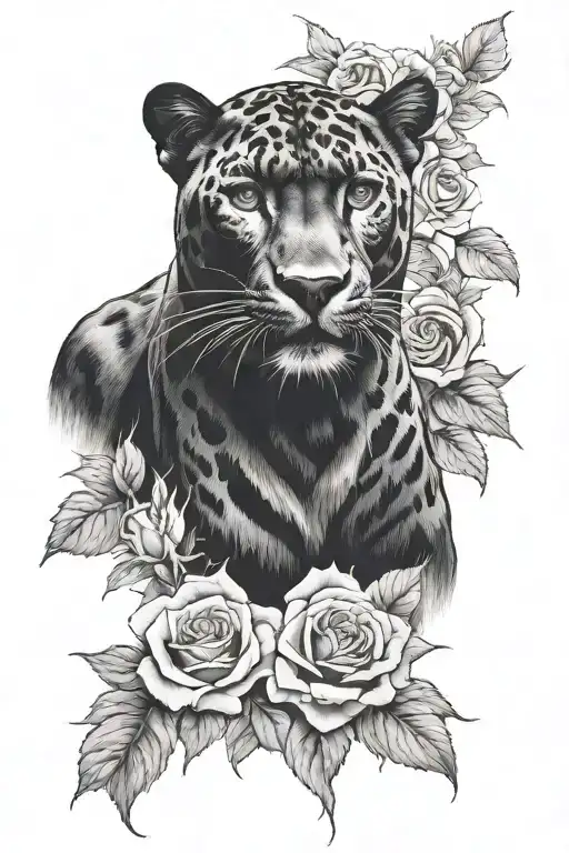 panther, cross, Isaiah 41:10 verse, roses tattoo design idea