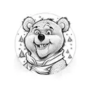 Grateful Dead dancing bear, Winnie the Pooh, and max from where the wild things are marching in a line tattoo design idea