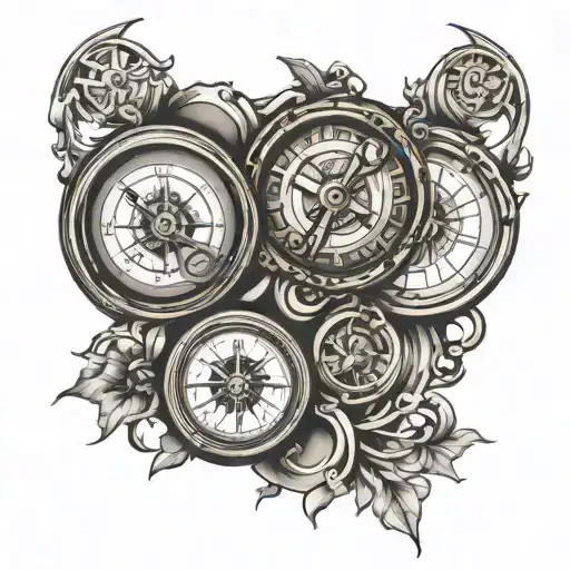 half clock and compass intertwined infinity symbols tattoo design idea