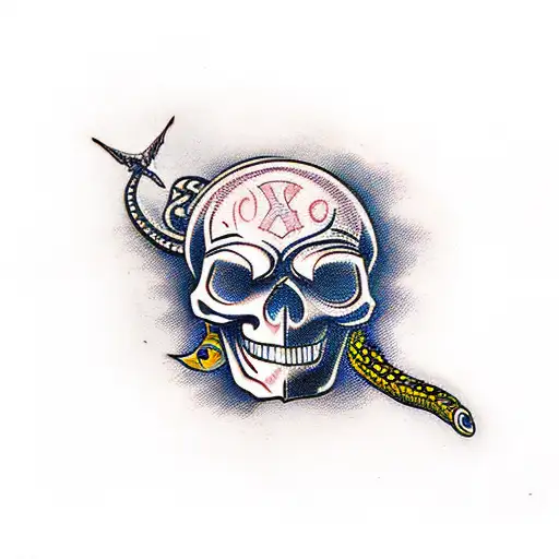 skull and snake and dagger tattoo design idea