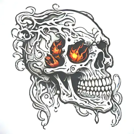 evil skull melting away tattoo design idea