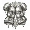 Cross with boxing gloves hanging tattoo design idea