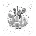 A constellation of cacti arranged like a road map on a night sky tattoo design idea