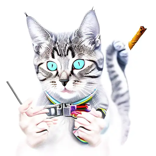 funny cat smoking joint  tattoo design idea