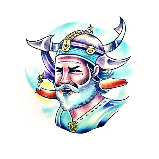 sexy Viking under stars at sea tattoo design idea