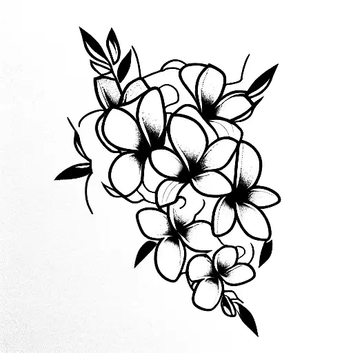 flower bouquet: Jazmin, peach flower and plumeria  tattoo design idea