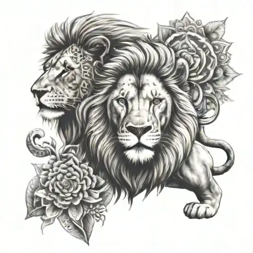 lion and mandala design incorporating tattoo design idea