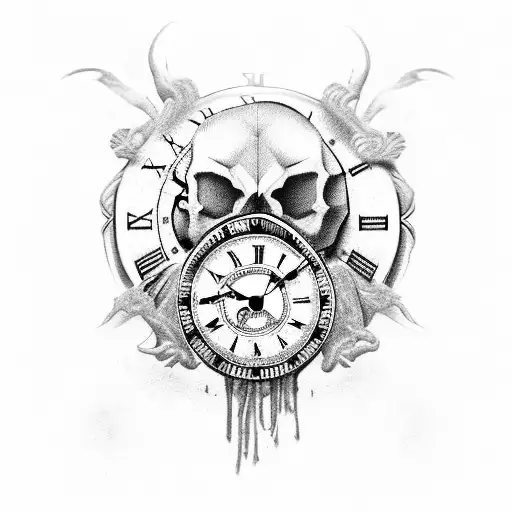 clock timed 13:13 with  skull wolf tattoo design idea