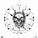 clock timed 1:13 with  skull wolf I love you tattoo design idea