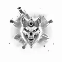 clock timed 13:13 with  skull wolf tattoo design idea