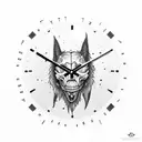 clock timed 13:13 with  skull wolf tattoo design idea