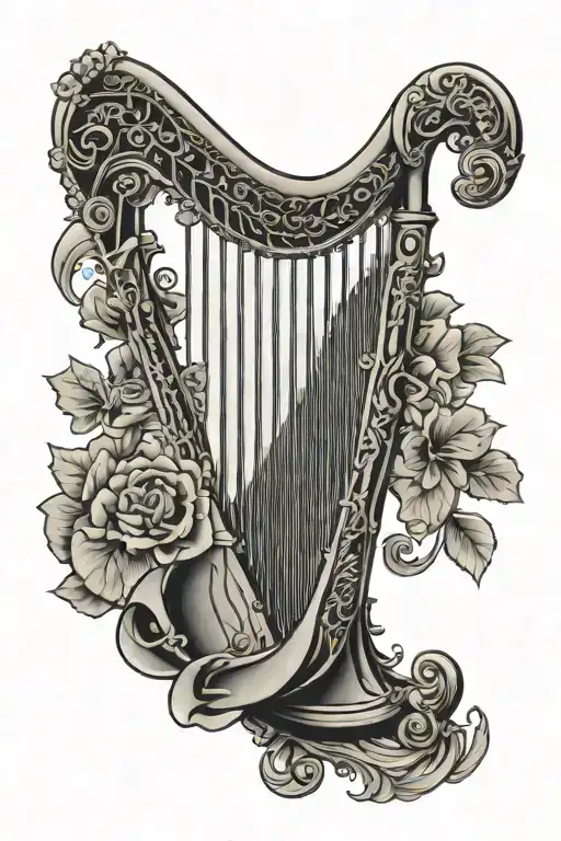 irish harp tattoo design idea