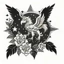 griffin surrounded by rose and Lilly under stars  tattoo design idea