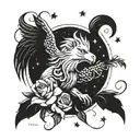 griffin surrounded by rose and Lilly under stars  tattoo design idea