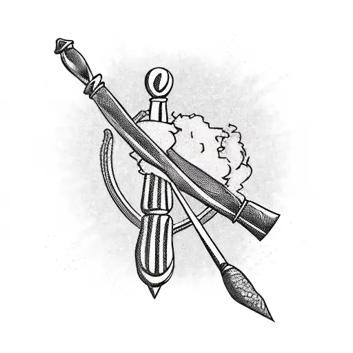 A traditional style tattoo of a lawyer's gavel and a musical staff combined tattoo design idea