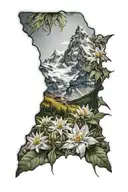 realistic edelweiss flowers framing matterhorn mountain tattoo design idea