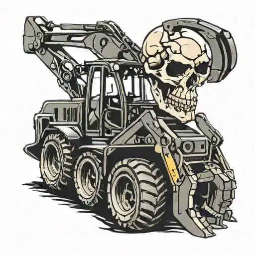 skull, excavator, skidsteer tattoo design idea