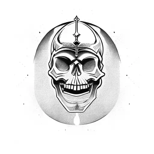 skull with open mouth, a sword, a watch, a helmet tattoo design idea