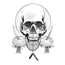 skull with open mouth, a sword, a watch, a helmet tattoo design idea