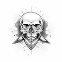 skull with open mouth, a sword, a watch, a helmet tattoo design idea