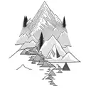 A trail winding through a mountain range at sunset tattoo design idea