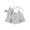 A trail winding through a mountain range at sunset tattoo design idea