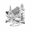 A trail winding through a mountain range at sunset tattoo design idea