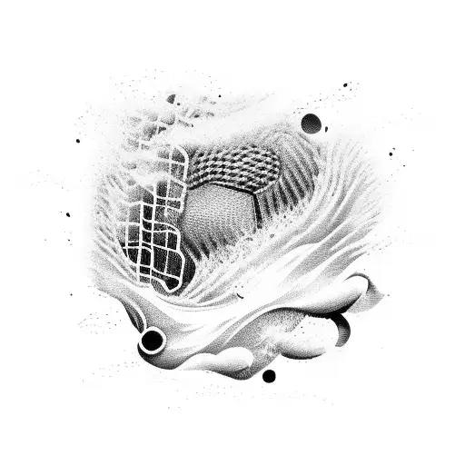A wave made up of musical symbols crashing onto a soccer field tattoo design idea