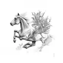 horse with holly branch tattoo design idea