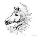 horse with holly branch tattoo design idea
