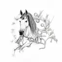 horse with holly branch tattoo design idea