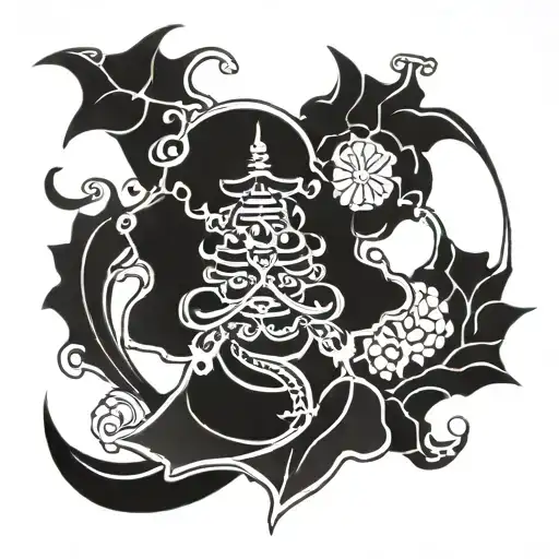 Name Miroslava in japanese temple tattoo design idea