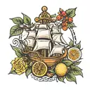 ship anchor lemon bush branch long tattoo design idea