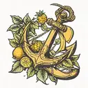 ship anchor lemon bush branch long tattoo design idea