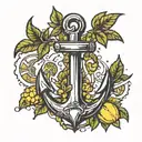 ship anchor lemon bush branch long tattoo design idea
