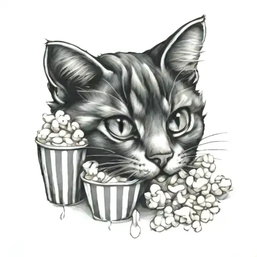 cat popcorn  tattoo design idea