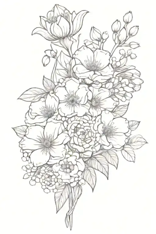 February, march, april, december birth flower bouquet  tattoo design idea
