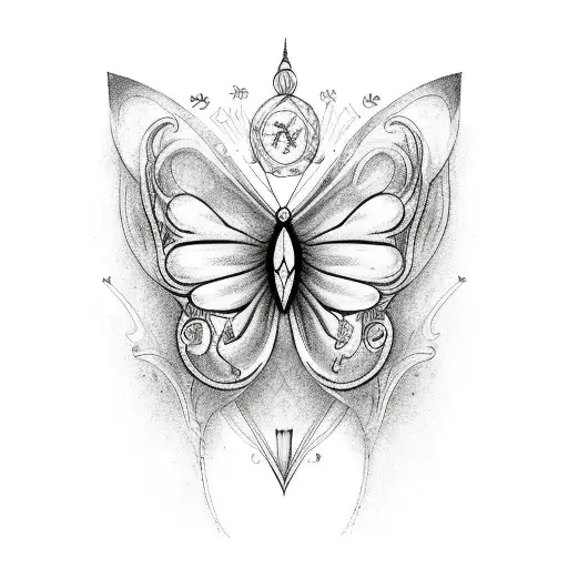 Virgo zodiac sign as the body on a butterfly tattoo design idea